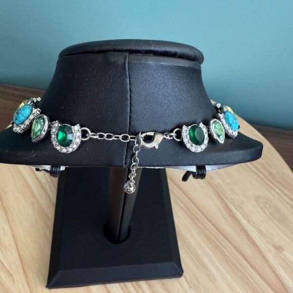 Necklace Chloe & Isabella Peacock Plumes Fashion Multi Faux Turquoise + Crystal - Picture 7 of 10